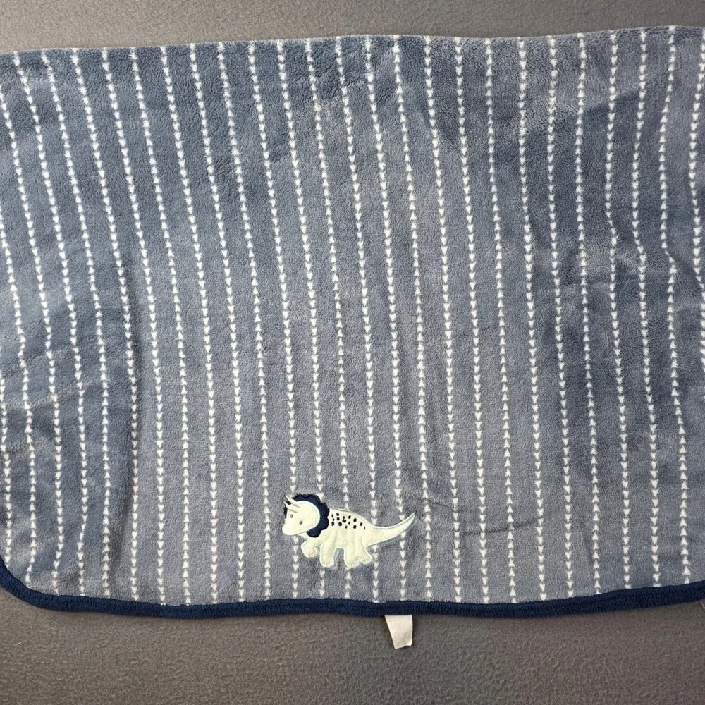 Parent's Choice Dinosaur Baby Blanket Blue White Stripe Triceratops Applique